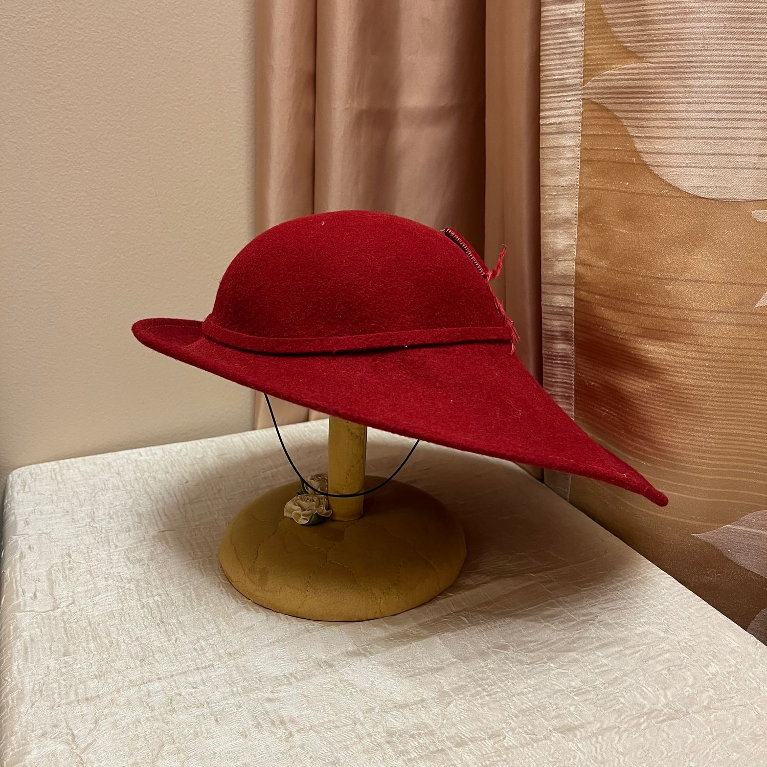 Asymmetrical Red Feather Hat