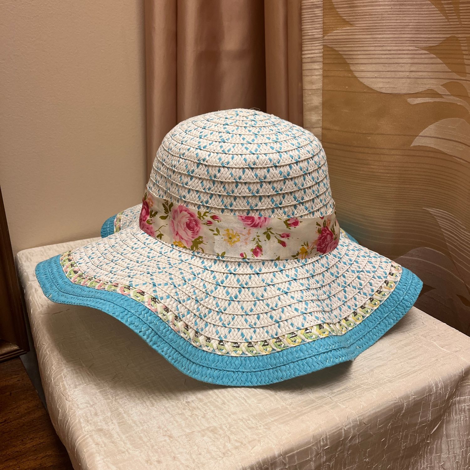 Woven Blue Ribbon Floppy Hat