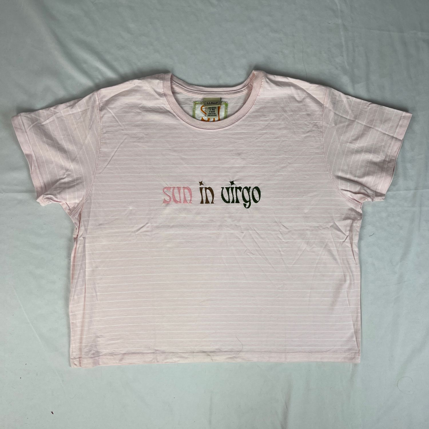Sun in Virgo Embroidery, Style: Pink T-shirt