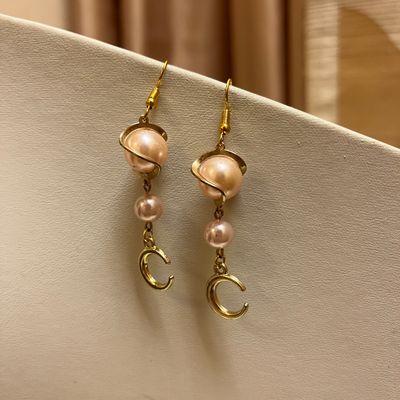 Pink Space Moon Earrings