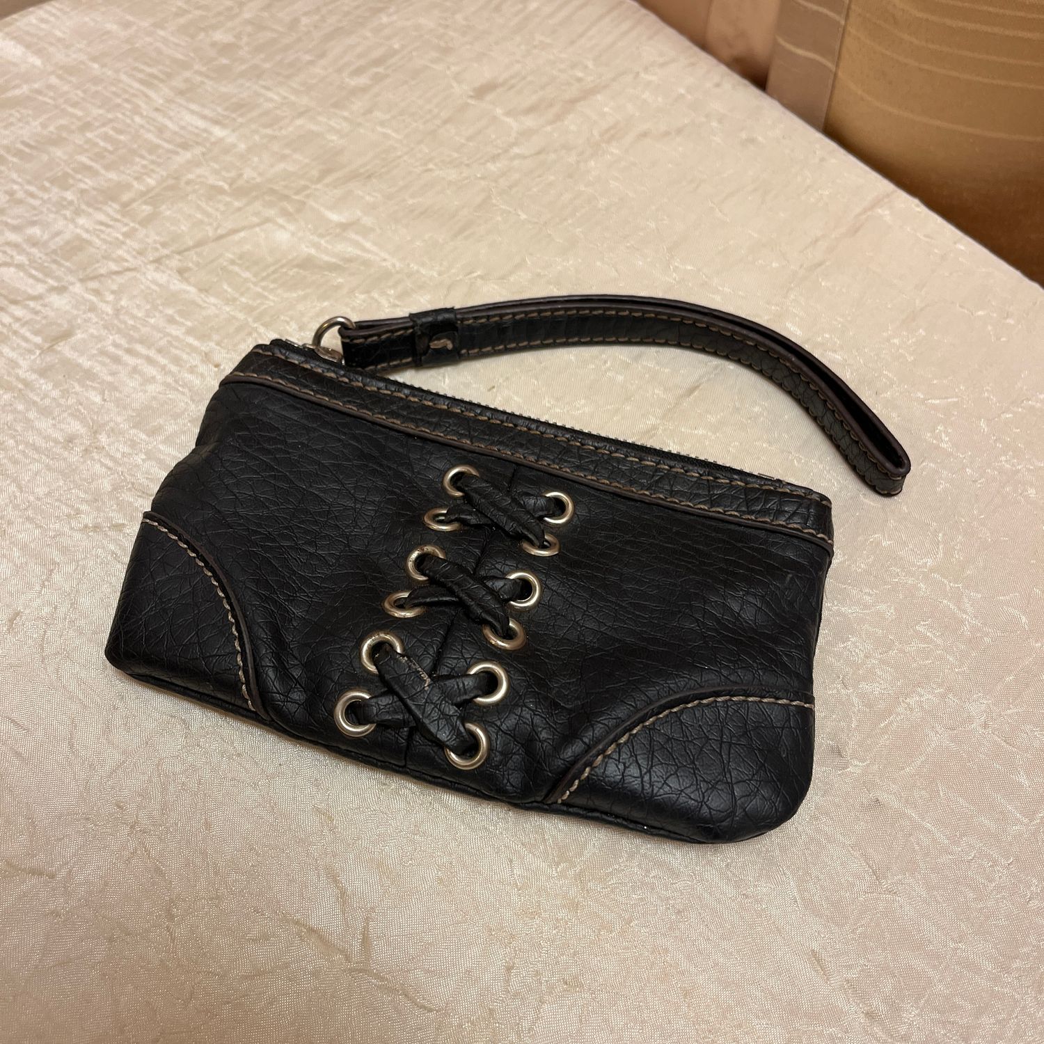 Laced Leather wristlet wallet