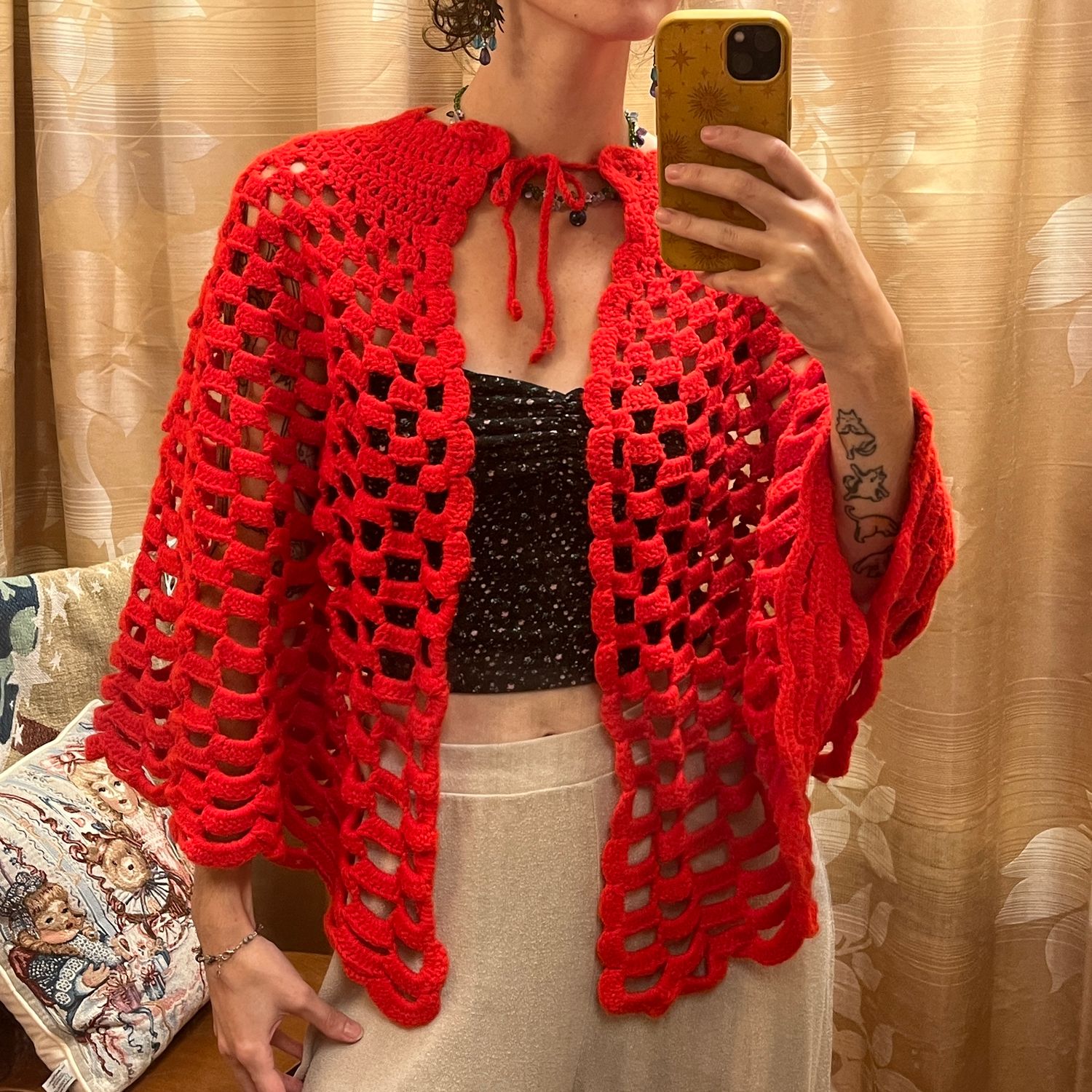 Red Crochet Poncho