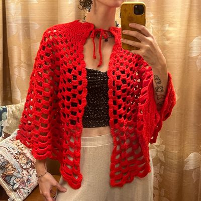 Red Crochet Poncho