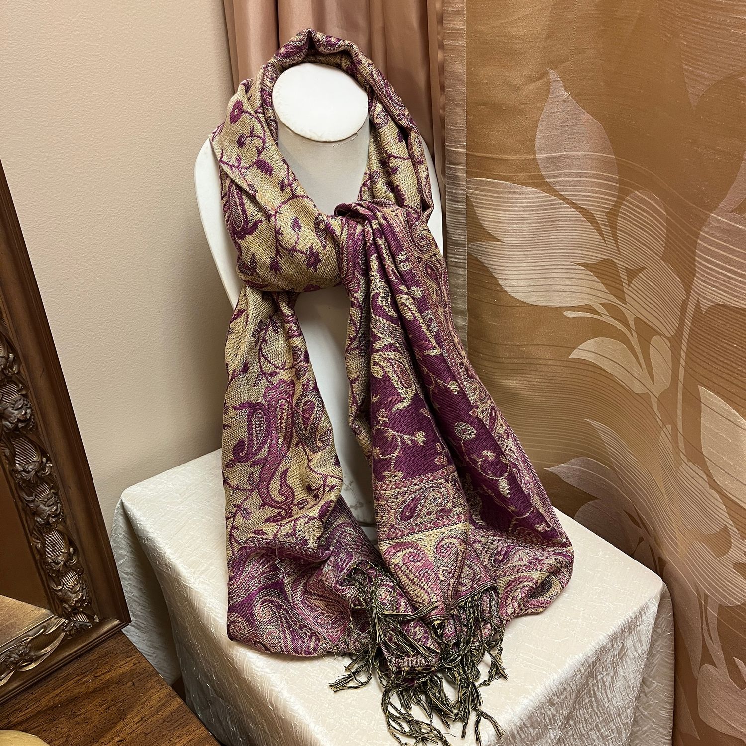 Gold Shimmer Paisley Scarf