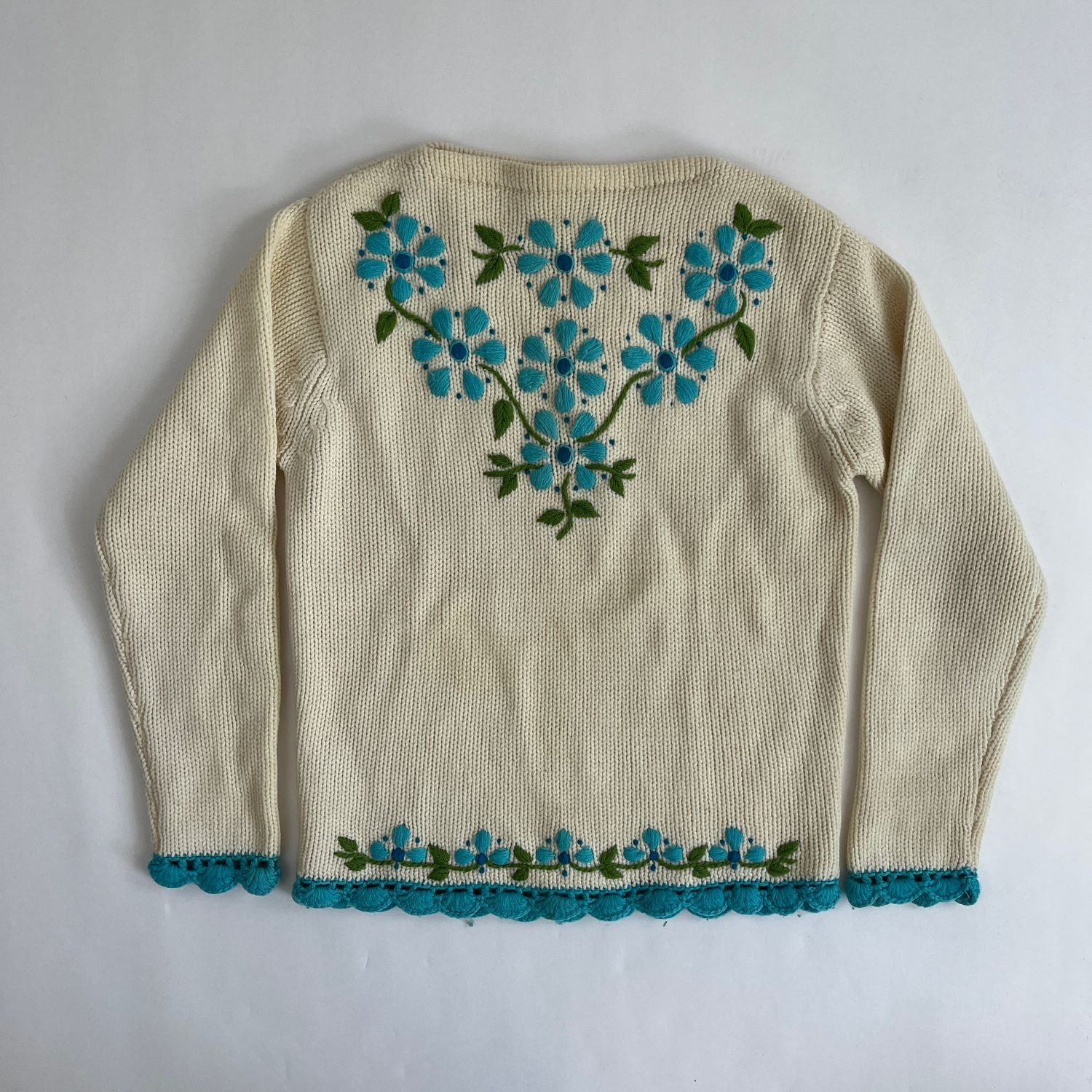 Blue Flower Scalloped Sweater