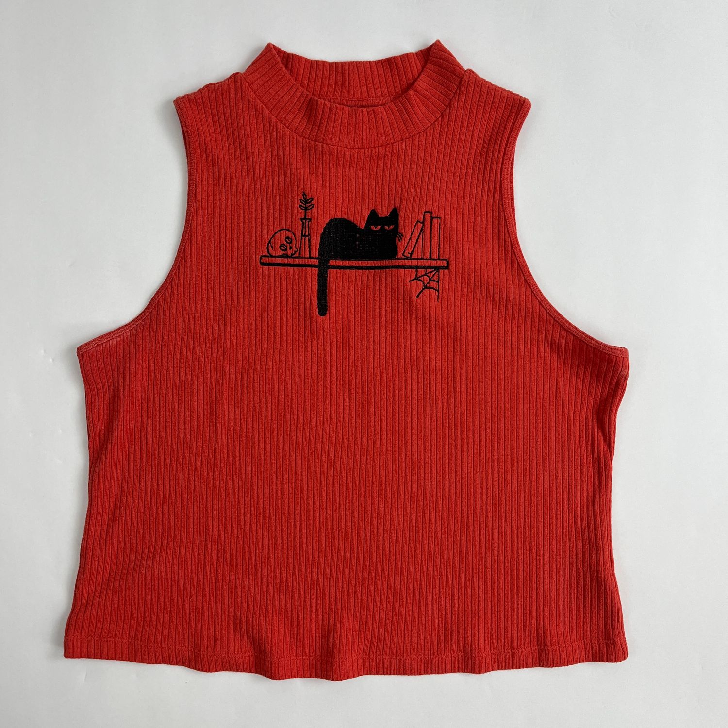 Spooky Cat Embroidery, Style: Orange Tank