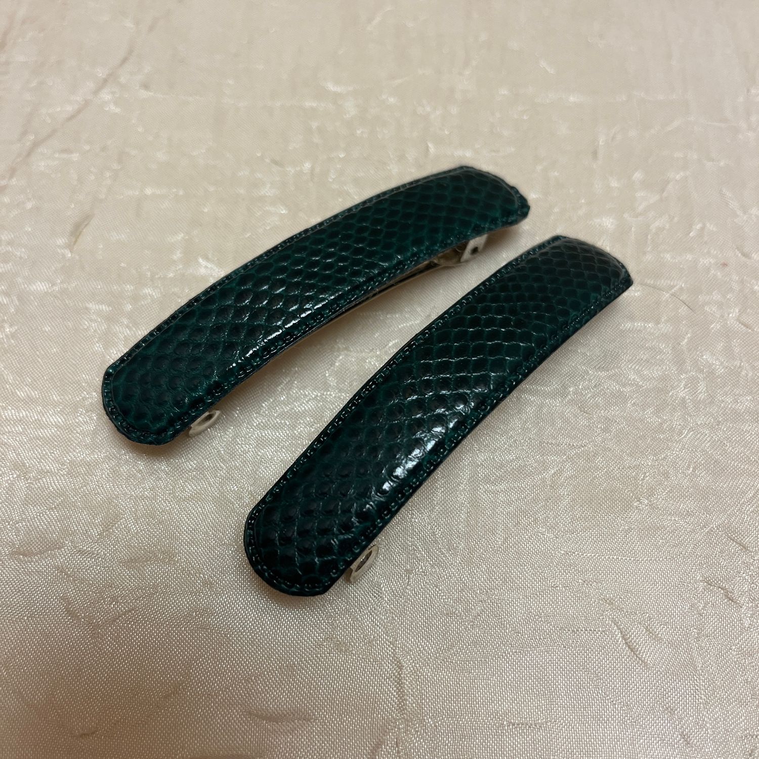 Green Faux Snakeskin Hair Clips