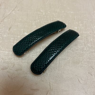 Green Faux Snakeskin Hair Clips