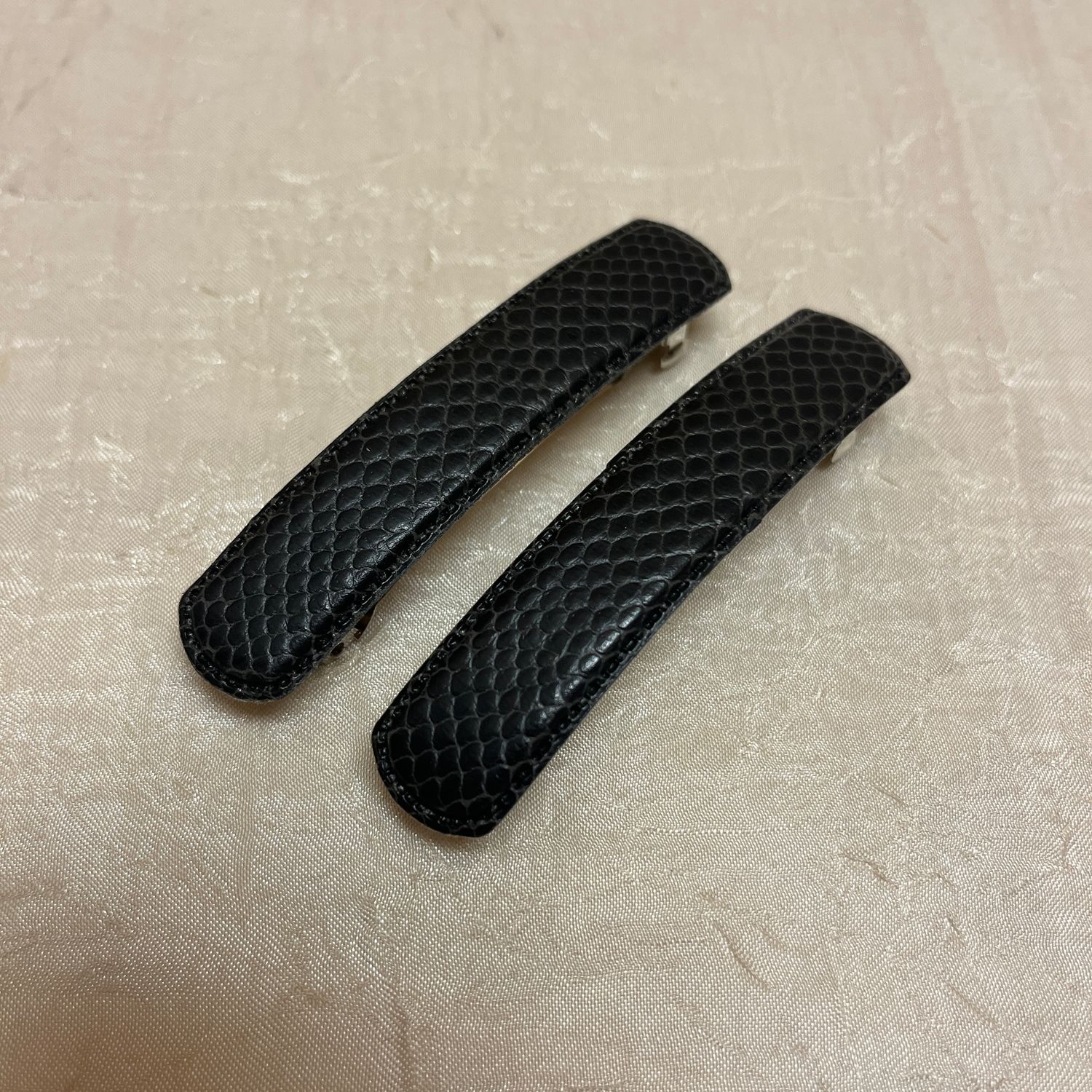Black Faux Snakeskin Hair Clips