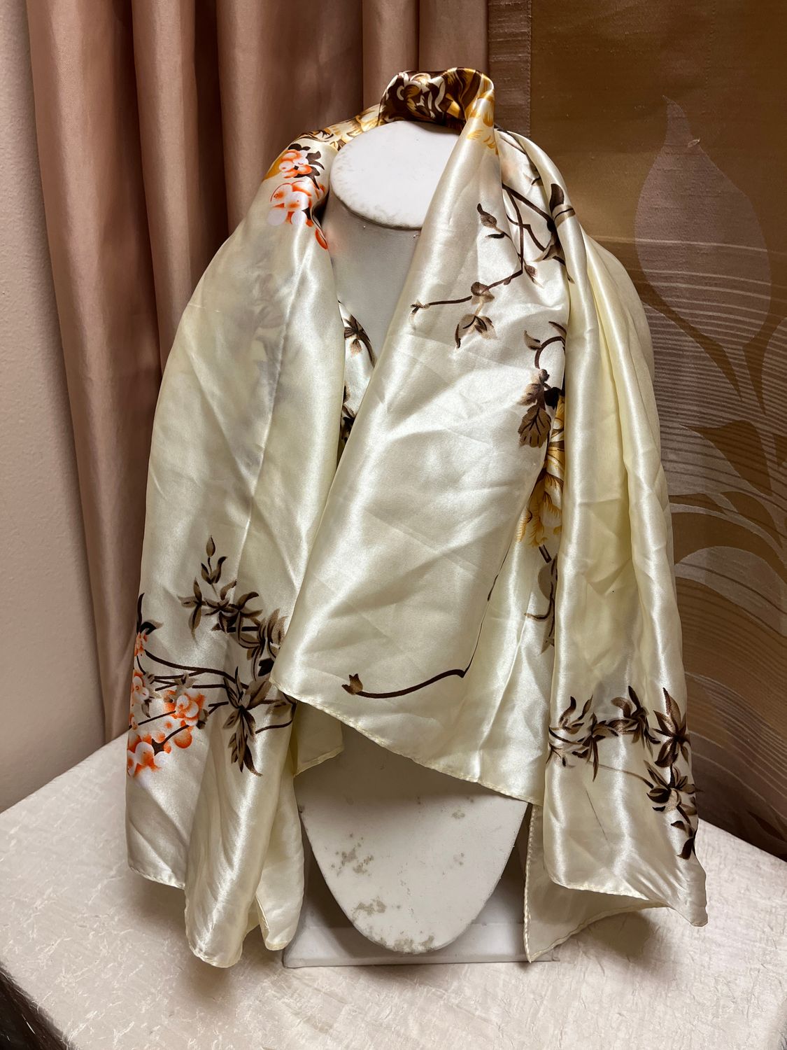cream flower scarf