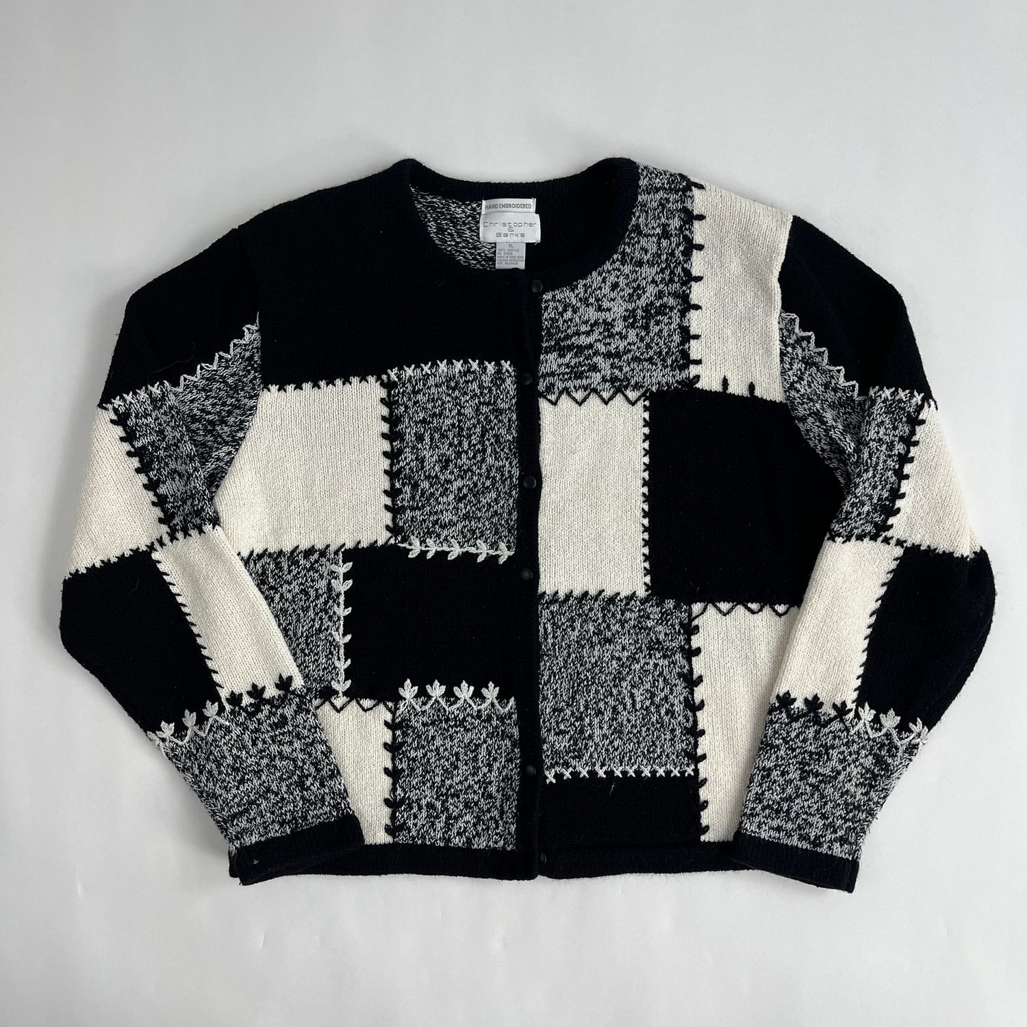 patched b&amp;w cardigan