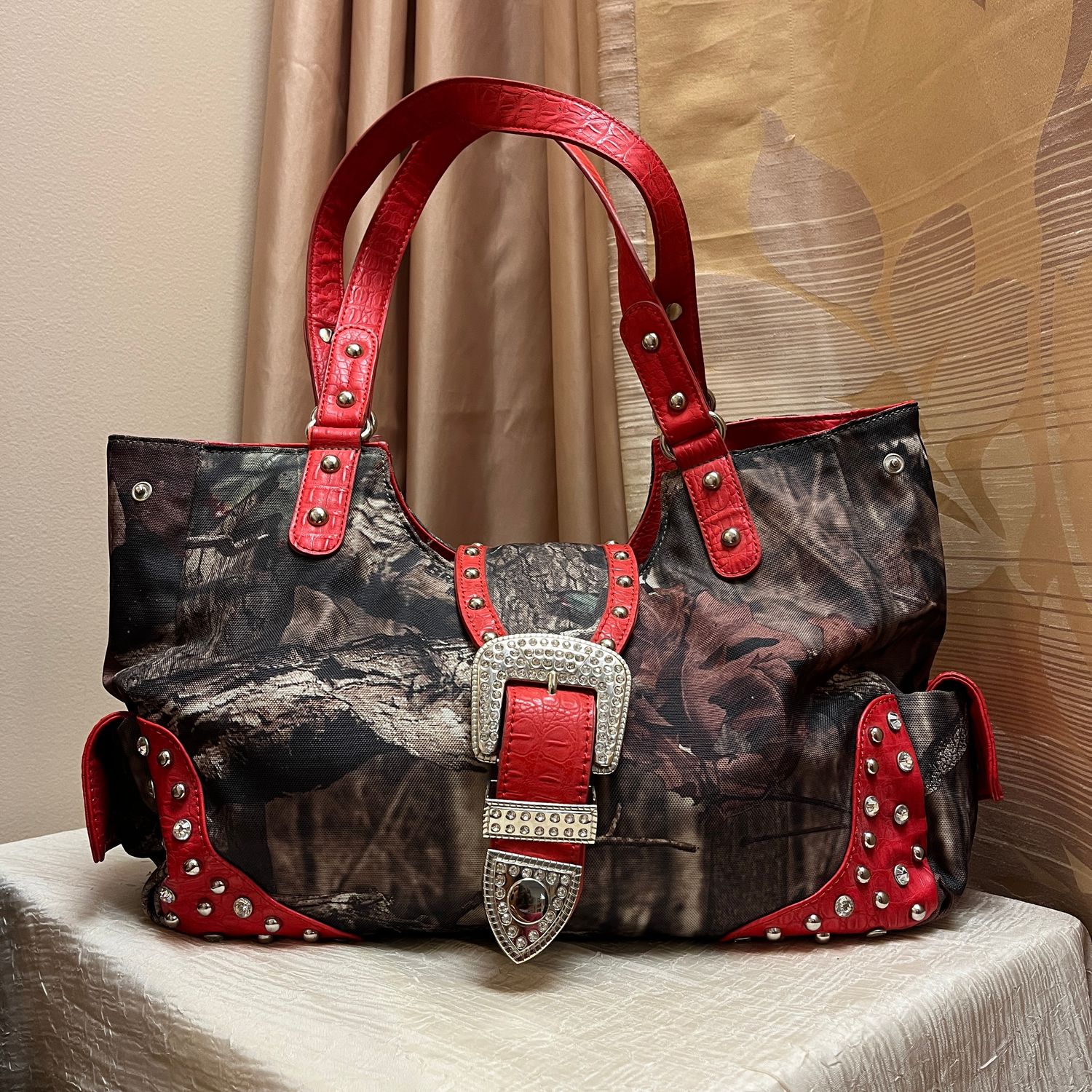 Red Camo Buckle Bag