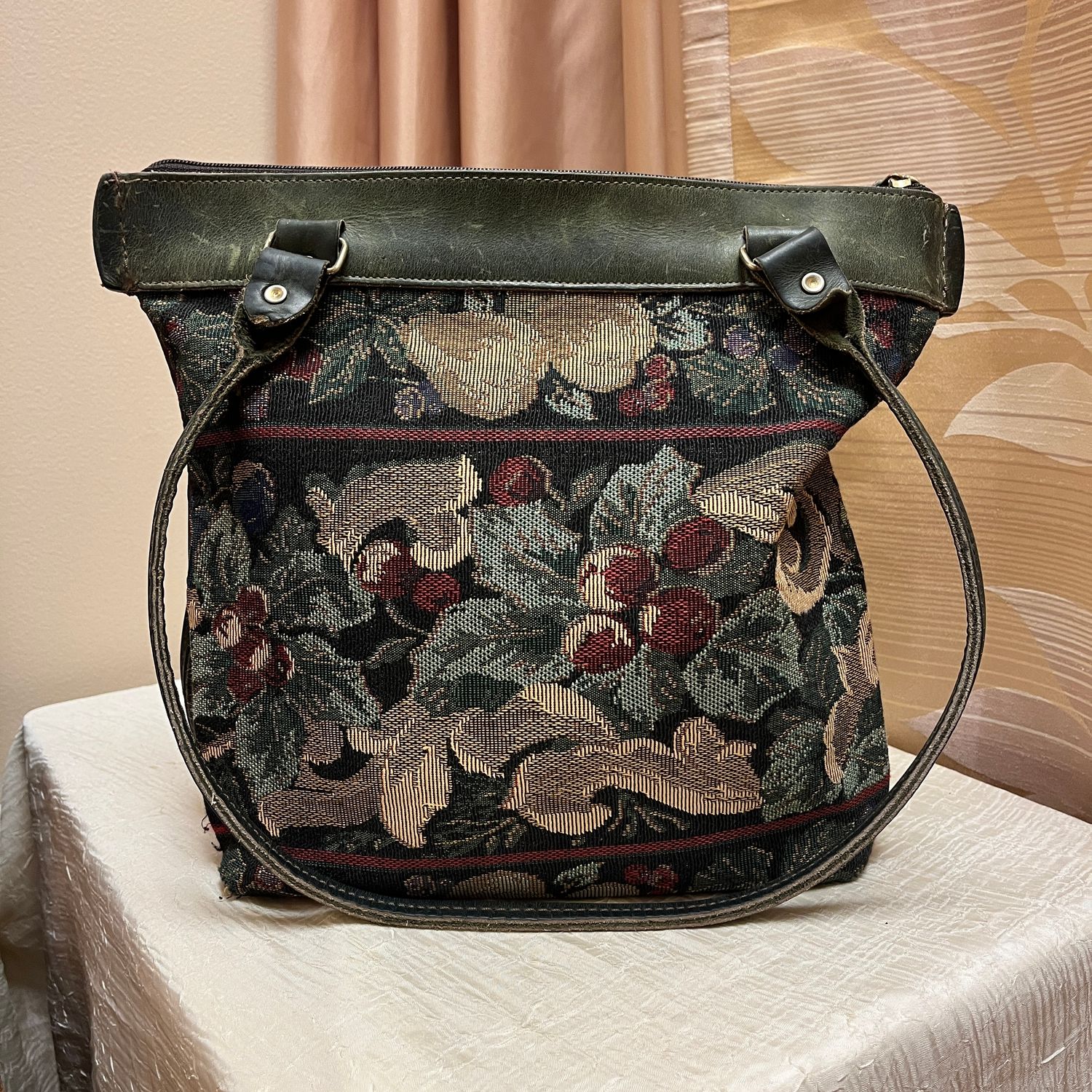 Green Leather Tapestry Bag