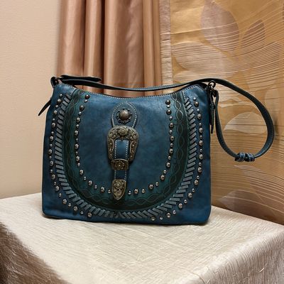 Blue Studded Buckle Bag