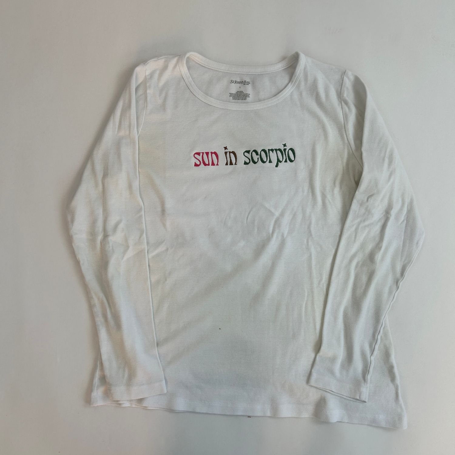 Sun in Scorpio Embroidery, Style: White Long Sleeve