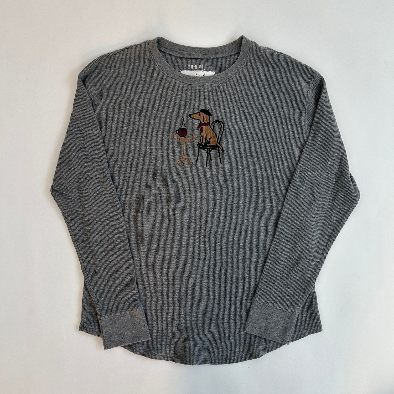 Coffee Dog Embroidery, Style: Grey Long Sleeve