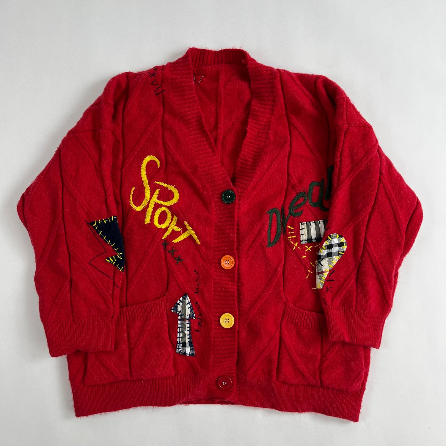 Red Mended Cardigan