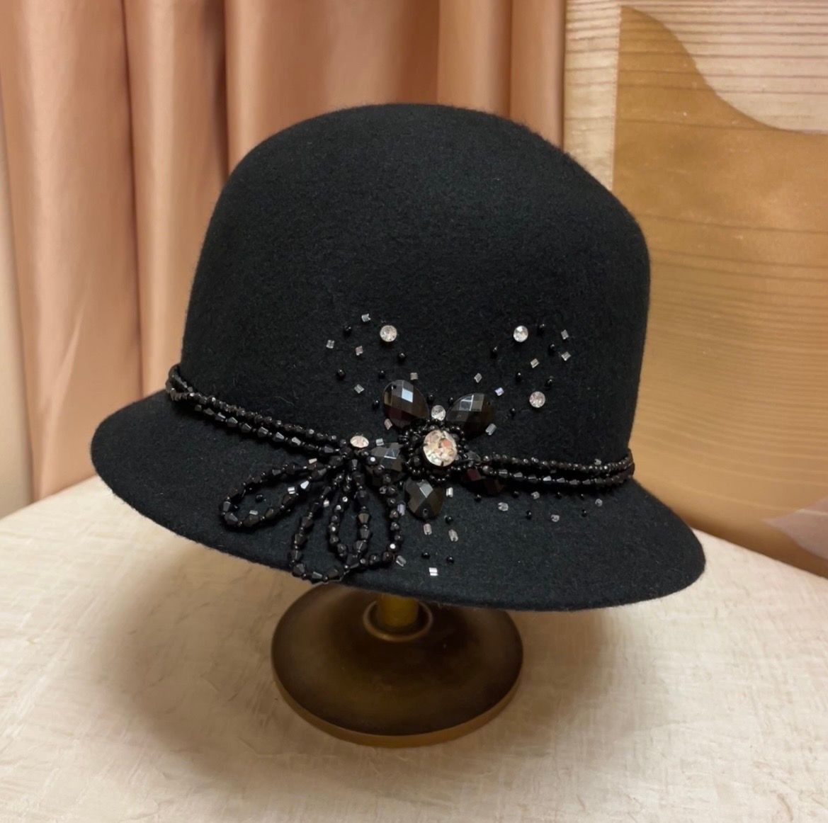 Black Sparkle Cloche Hat