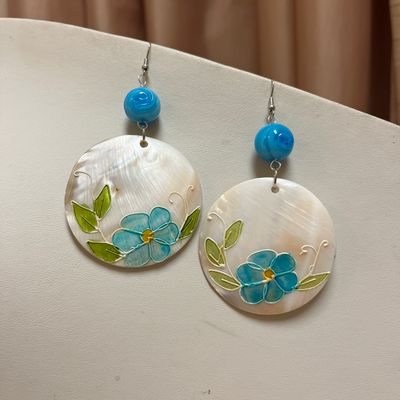 Teal Flower Earrings
