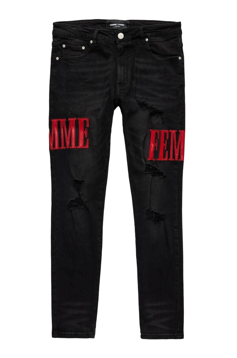 Letterman Denim Black With Red Letters