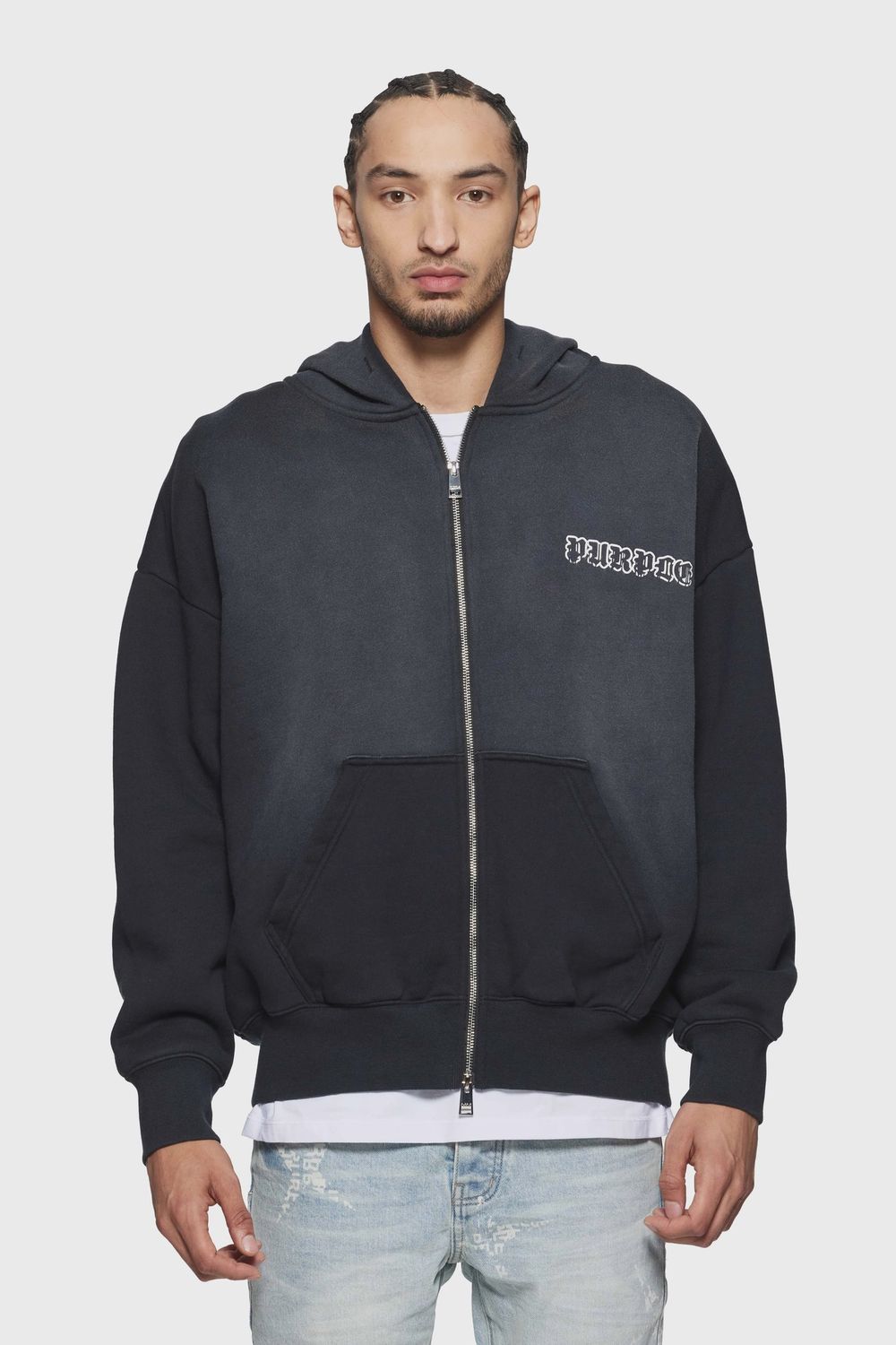 HWT FLEECE ZIP FRONT HOODY (BLACK)