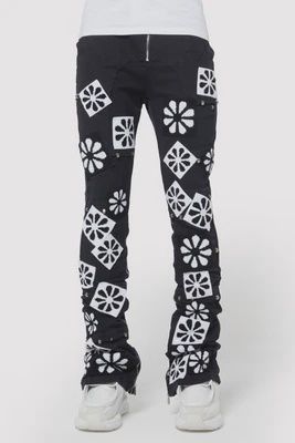 OBSIDIAN BLACK FLOWERS DENIM