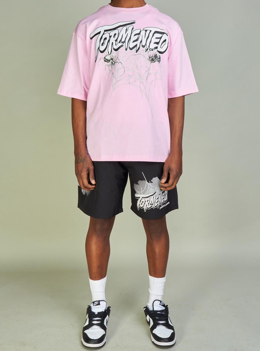 GRAPHIC TEE AND NYLON SHORTS (PINK)