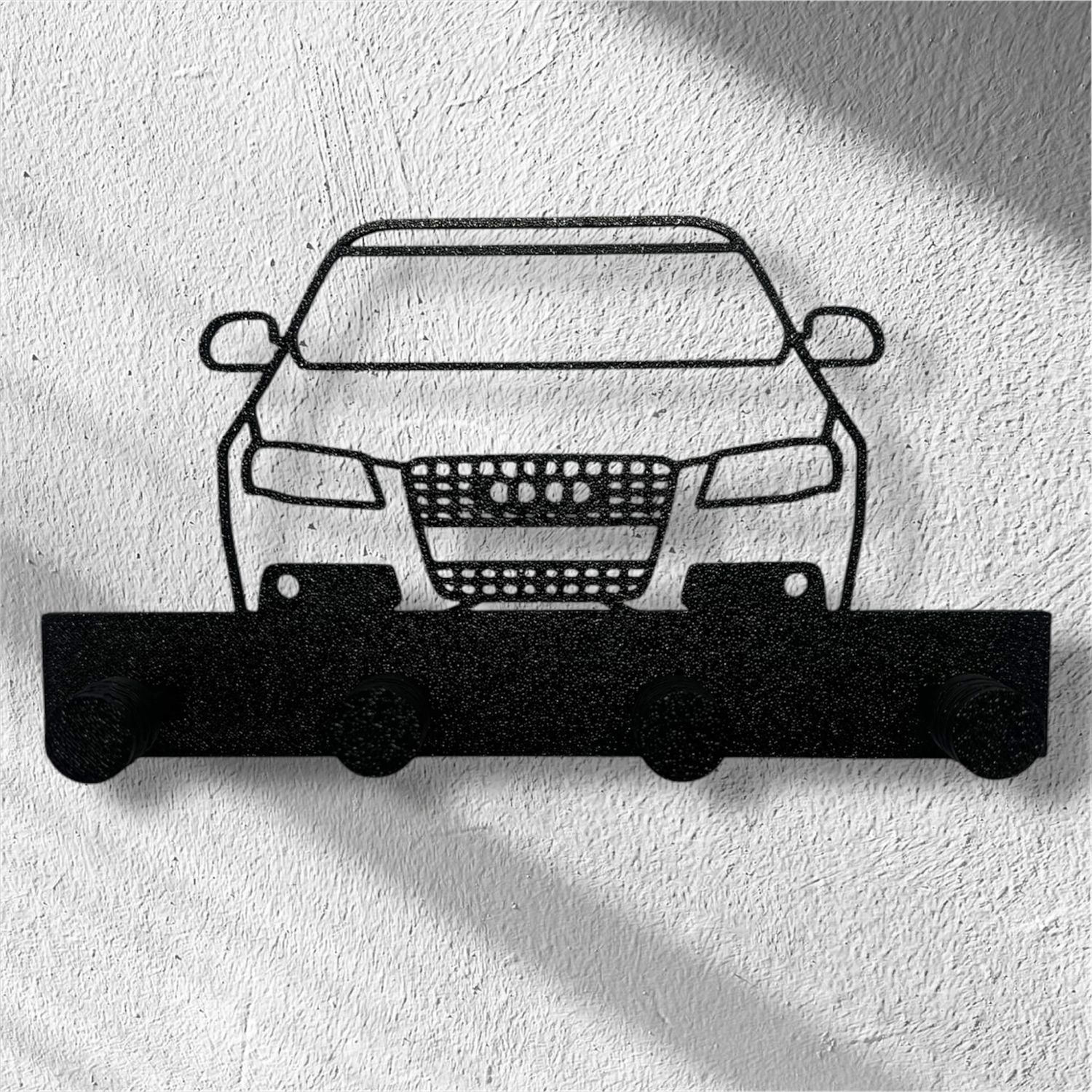 Plastikowy wieszak na klucze Audi A4 b8 – czarny, drukowany w 3d, montowany na ścianę. Idealny prezent dla fana Audi.