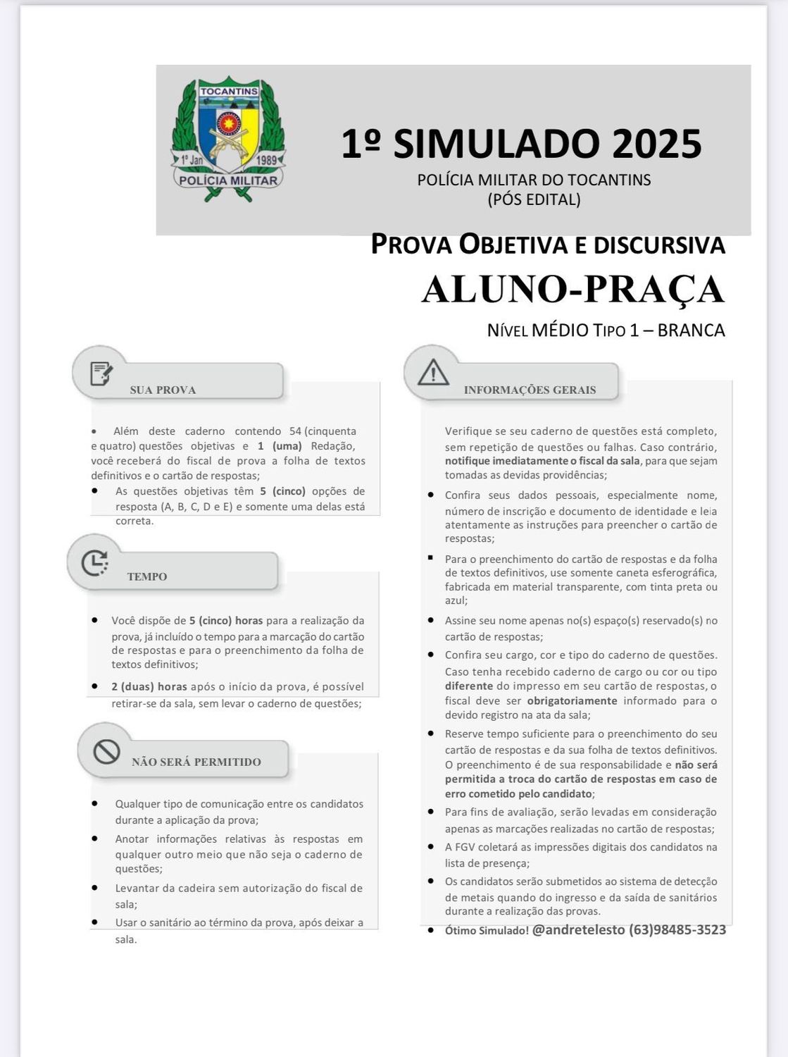 SIMULADO PÓS EDITAL 2025 PMTO ALUNO-PRAÇA