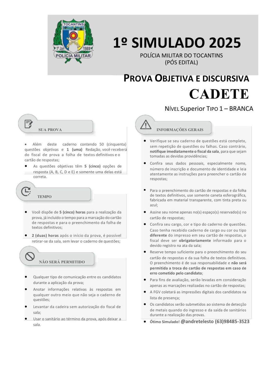 SIMULADO PÓS EDITAL PMTO 2025 CADETE