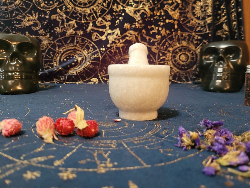 Tall White Marble Mortar &amp; Pestle