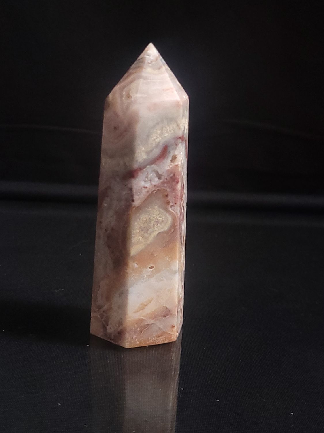 Mexican Crazy Lace Agate Tower, Size: 4&quot;x1.5&quot;