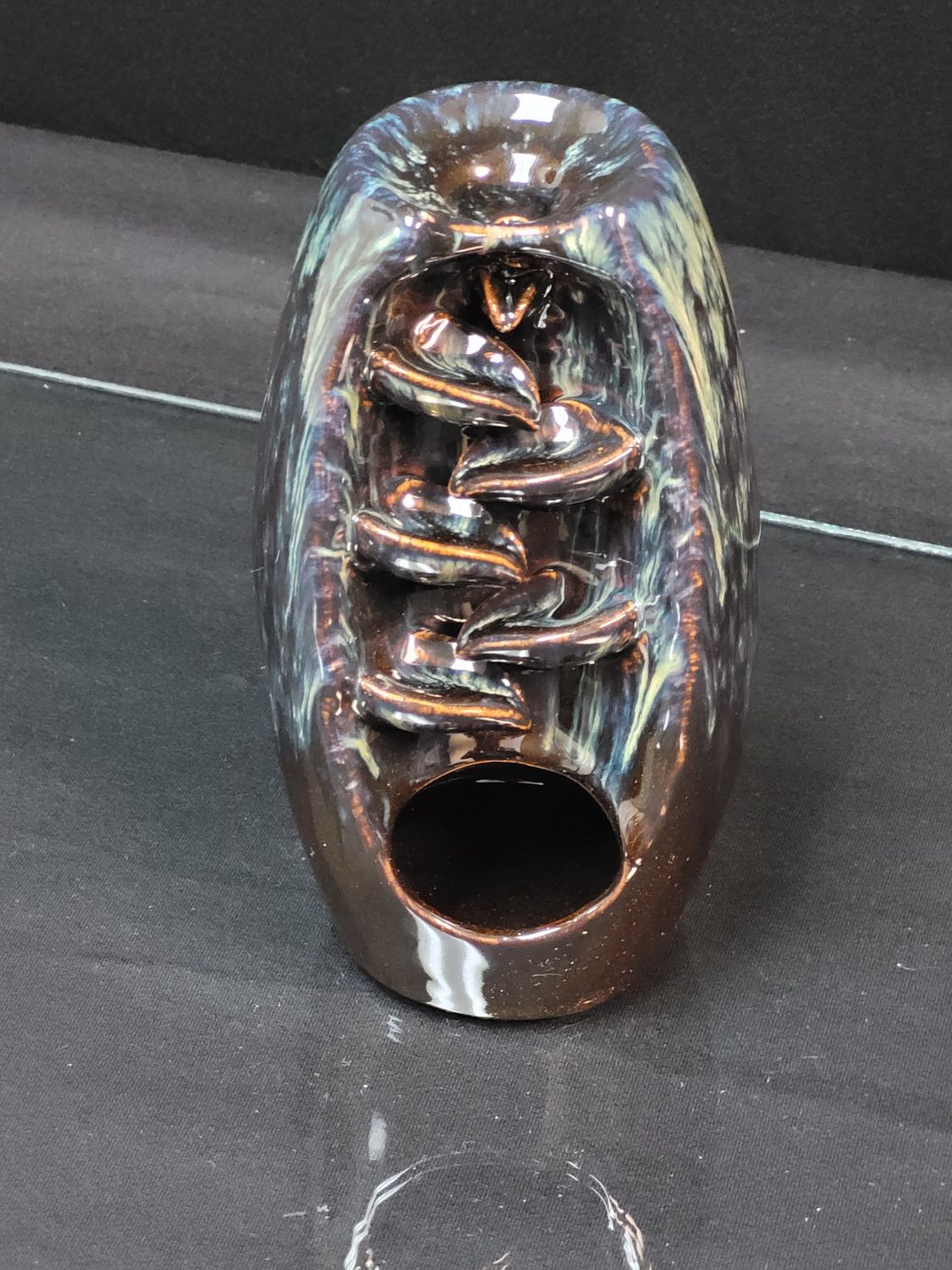Ceramic Brown/Blue Back Flow Incense Burner
