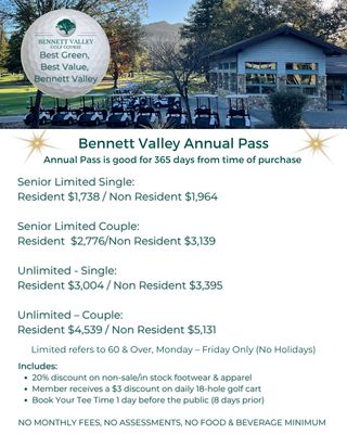 Bennett Valley Golf Course Annual Pass