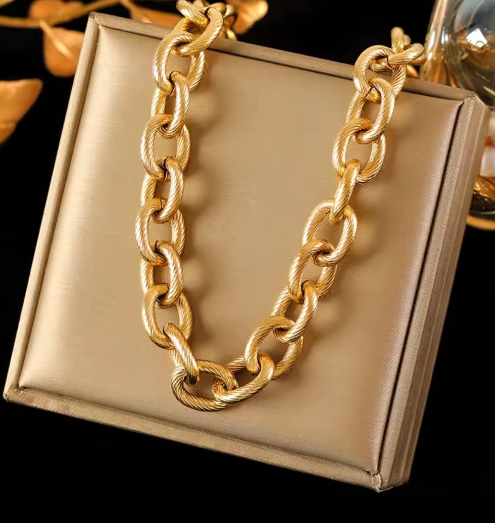 316L stainless steel gold color thick chain necklace waterproof