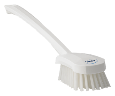Washing Brush with long handle, 16.3", Stiff, White