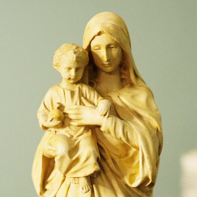 Antyczna Figura Matki Boskiej z Dzieciątkiem 31 cm – Stara Figura Sakralna Vintage