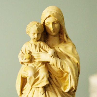 Antyczna Figura Matki Boskiej z Dzieciątkiem 31 cm – Stara Figura Sakralna Vintage