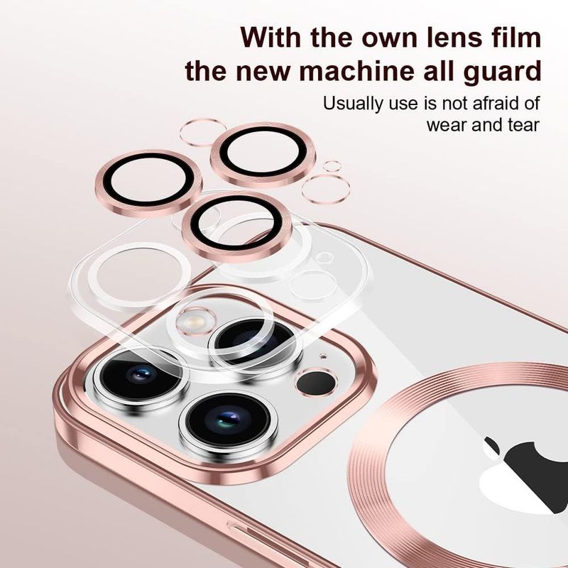 IPhone 12 Pro Max-Rose goude Magsafe hoesje met camera lensbeschermer