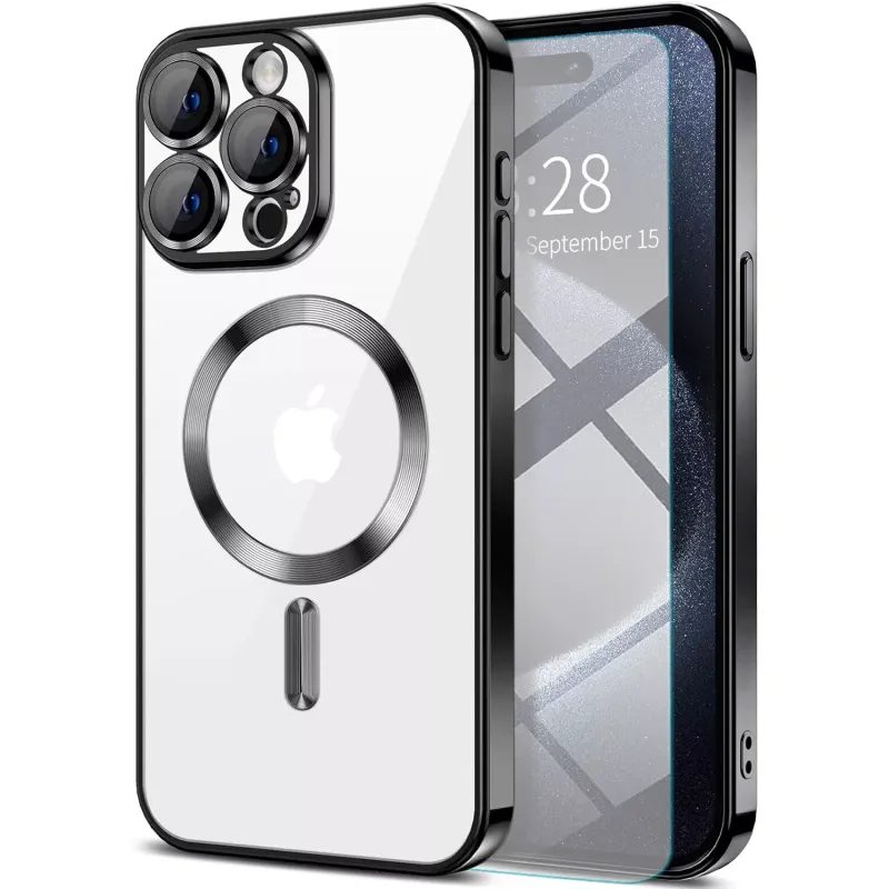 IPhone 15 pro Max-Zwarte Magsafe hoesje met camera lensbeschermer