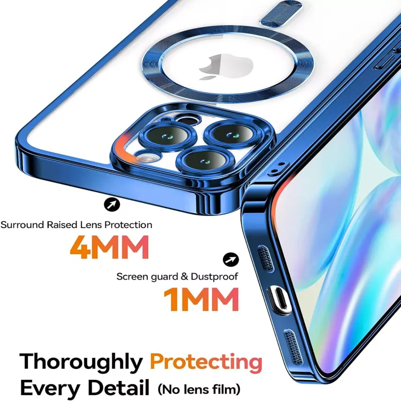 IPhone 15 Pro Max-​Blauwe Magsafe hoesje met camera lensbeschermer,