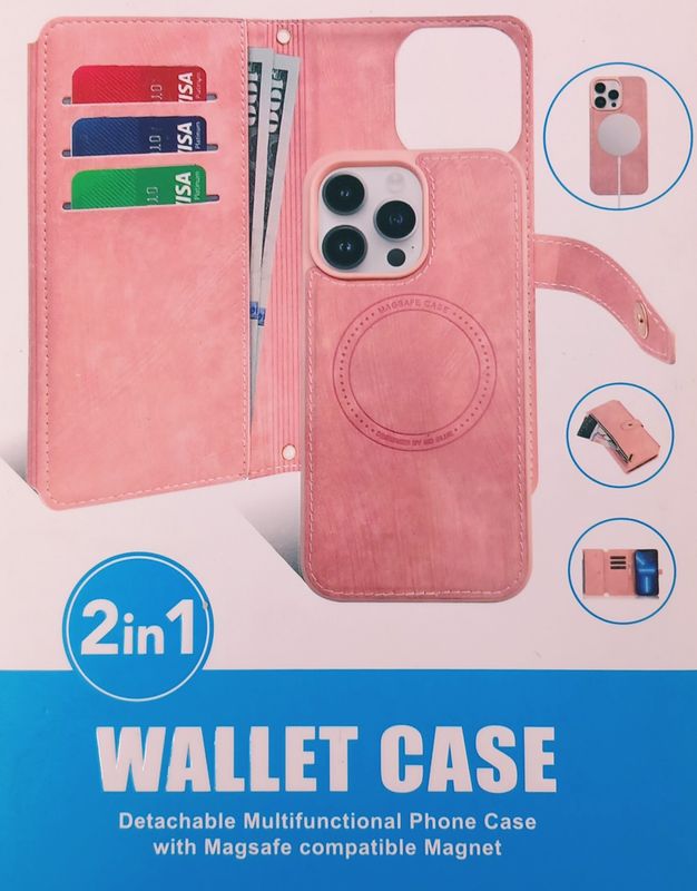 IPhone 15 Pro Max 2-in-1-MagSafe roze portemonnee hoesje.