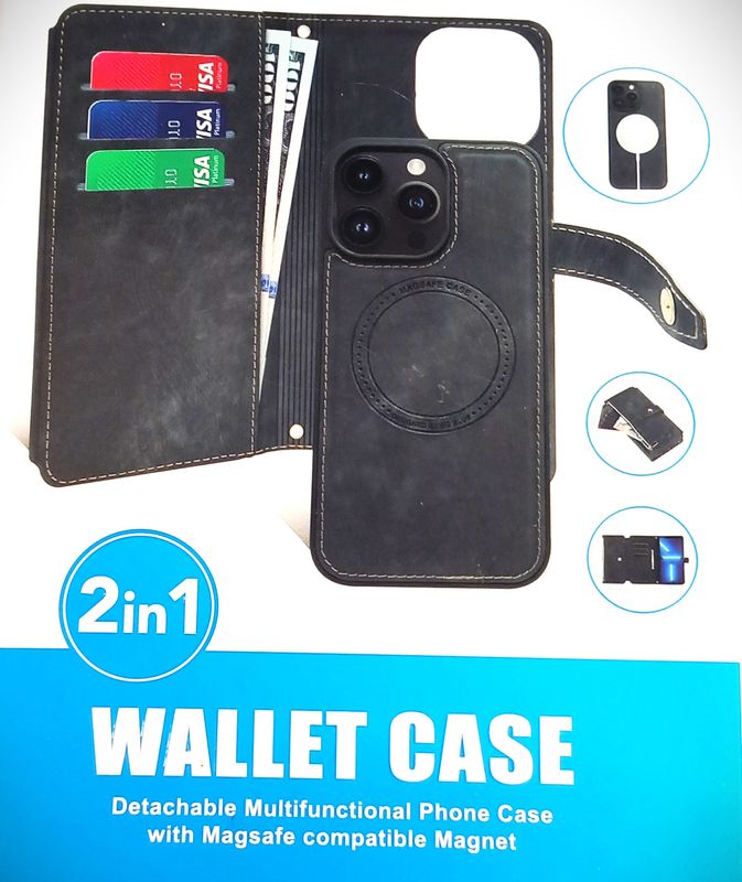 IPhone-14 /2-in-1 MagSafe zwarte portemonnee hoesje