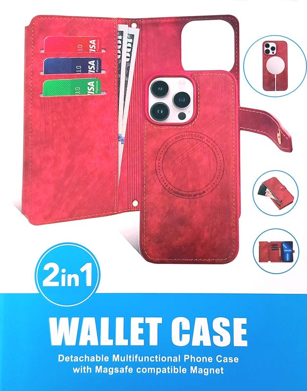 IPhone-15/ 2-in-1-MagSafe rode portemonnee hoesje