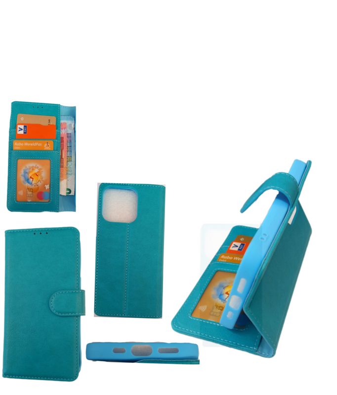 ​IPhone 15 Pro Boek hoesje met kaarthouder  en magnetische sluiting Turquoise