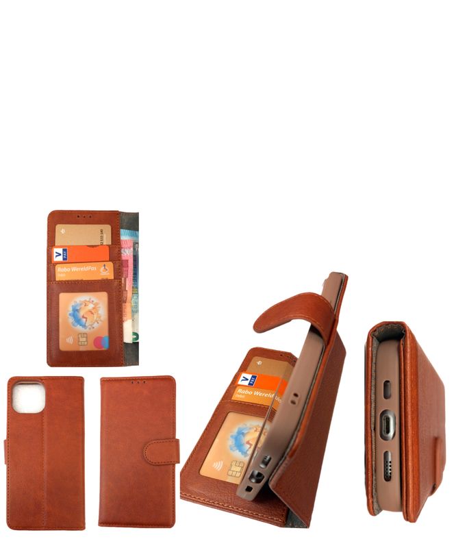 ​IPhone 13 Pro Max Boek hoesje kaarthouder magnetische sluiting Bruin