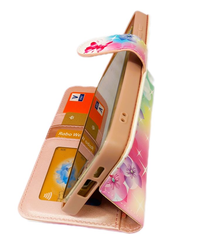 ​Samsung S 24 FE Vlinder print Boek hoesje met  kaarthouder en magnetische sluiting