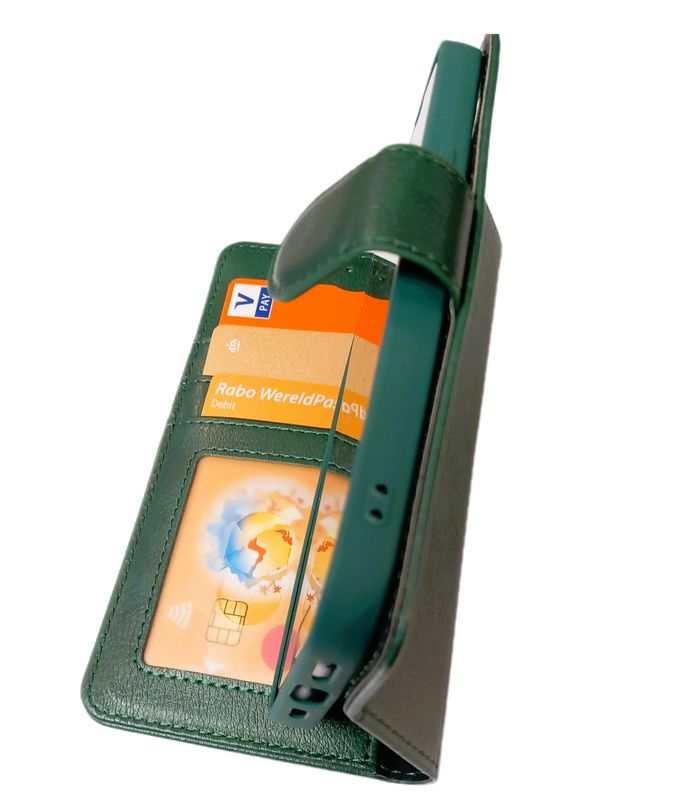 ​IPhone 14 Pro Boek hoesje kaarthouder magnetische sluiting Groen