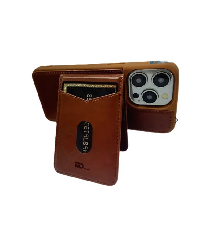 IPhone 15 Pro Max Magsafe telefoonhoesje met een bruine back cover en geïntegreerde cardhouder