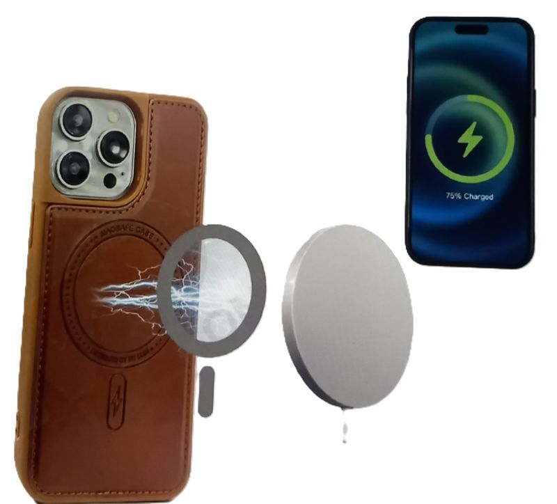IPhone 15 Pro Max Magsafe telefoonhoesje met een bruine back cover en geïntegreerde cardhouder